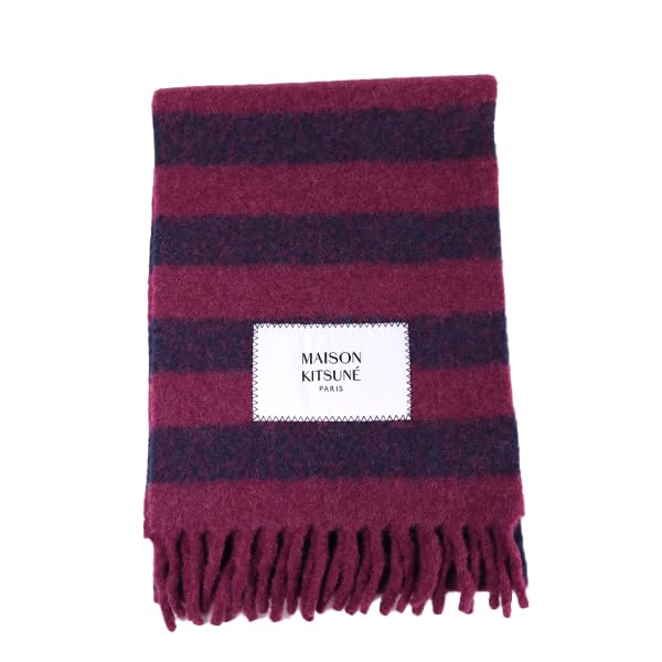 Amazon | Maison Kitsune メゾンキツネ Rugby Stripes Scarf Grape
